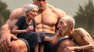 Pathetic Cuckold Licks His Wife's Toes While She's in Bull's Arms - Foot Worship Humiliation