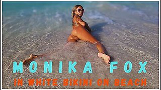 Posing In White Bikini On Beach - Monika Fox