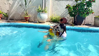 Kinky Mary Dares Me by the Pool - Wet Lesbian Teasing & Anal Plugs