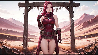 Redhead Warrior in Ruins! Forbidden Encounter in the Industrial Wasteland, her tight combat suit soaked and hazy eyes.