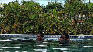 Sperm Floating in the Pool, Hard Sex in the Water, Double Orgasm.