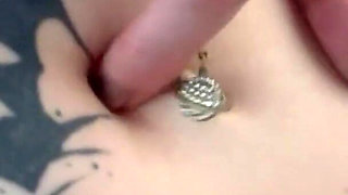 Goth Girl Fingers Her Belly Button and Plays with Navel Piercing