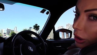 Blonde is flashing her big boobs in the outdoors