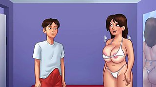 Busty MILF in Tight White Bikini - Summertime Saga Hentai Sex