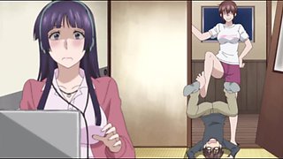 Tiny guy overwhelmed by tall athletic anime giantess babes