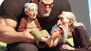 Cuckold Husband Licks Wife's Feet While She Sits on Her Lover's Lap - Hotwife Foot Worship