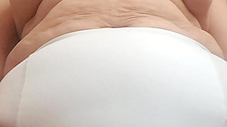 Mature stepmother showing her large panties to stepson on camera