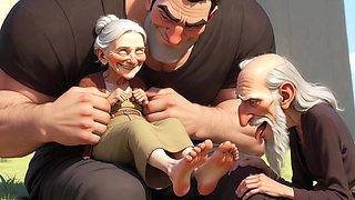 Cuckold Husband Licks Wife's Feet While She Sits on Her Lover's Lap - Hotwife Foot Worship