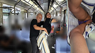 Rubbing himself during the subway ride under her skirt.