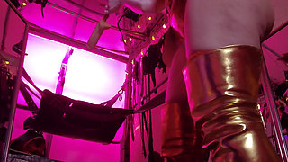 Mistress Eva Latex Fetish Domina Femdom Goddess Gold Boots Big Ass BDSM Solo