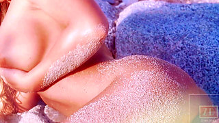 Hot Blonde Henessy Bikini Striptease on the Beach