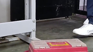 While I Pump the Pedal of My Cooking Machine in Panties This Man Looks at Me and Repairs the Machine