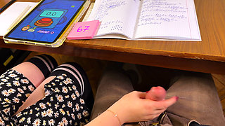 HIGH SCHOOLGIRL 67 Six-seven - Teasing Him Under the Desk During Math. Cum on Wristwatch