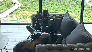 Horny in Latex Enjoying the View, T1 Sofa Pussy Eating and Blowjob - Alex Latex