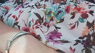 Mature Blonde Fingers Throbbing Pussy in Public Car Ride